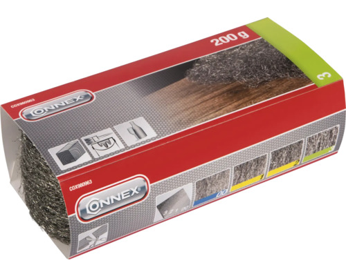 CONNEX Laine d''acier, 200 grammes, emballée dans du carton