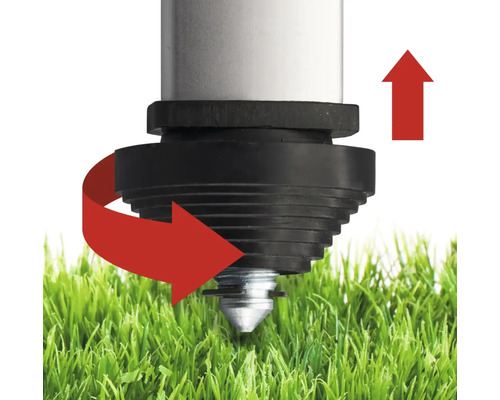 Gros plan d''un piquet de terre avec mouvement rotatif et flèche vers le haut