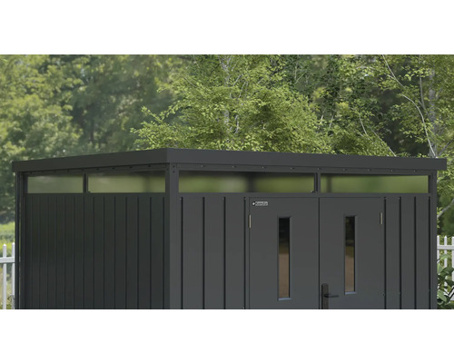 Abri de jardin en métal avec double porte et lucarnes
