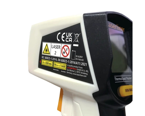 Consignes de sécurité et informations sur le fabricant sur un Laserliner Thermospot Pocket