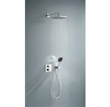 Dusche mit Kopfbrause, Handbrause und Thermostatarmatur an der Wand