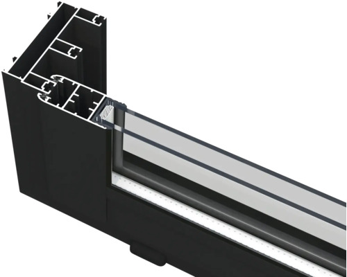 Querschnitt eines Fensterrahmens aus Aluminium mit Glas