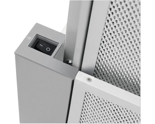 Vue détaillée d''une hotte aspirante avec interrupteur et filtre métallique