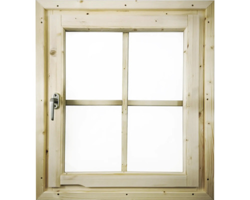 Fenêtre en bois avec quatre carreaux et poignée de fenêtre