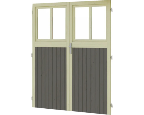 Double porte en bois avec fenêtres pour abri de jardin