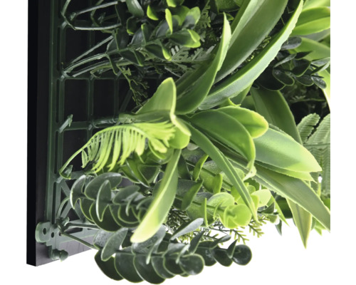 Gros plan d''un mur végétal artificiel avec diverses feuilles vertes