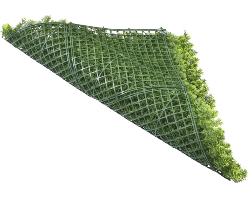 Tapis de gazon artificiel avec des feuilles vertes sur une grille en plastique