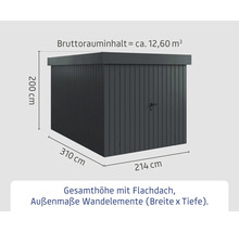 Gartenschrank aus Metall mit Flachdach und den Maßen 310 x 214 x 200 cm