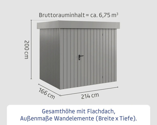 Abmessungen und Bruttorauminhalt eines Gerätehauses mit Flachdach