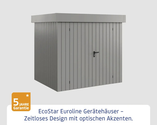 Graues Gerätehaus mit Tür und Griff