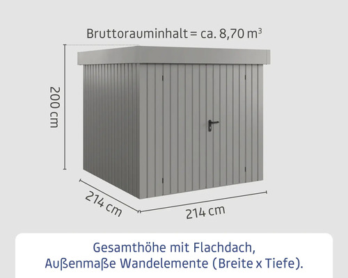 Gartenschrank mit Flachdach, Abmessungen 214 x 214 x 200 cm