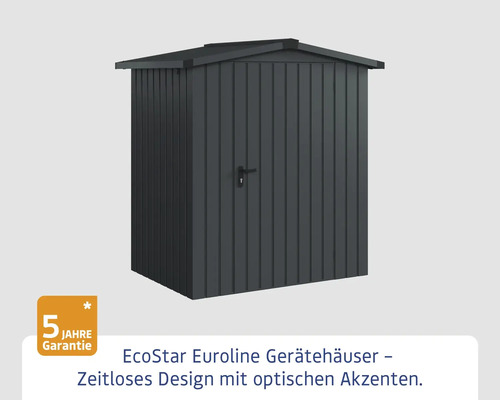 EcoStar Euroline Gerätehaus mit Pultdach und einer Garantie von fünf Jahren