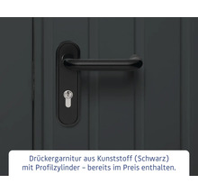Schwarze Türgriffgarnitur aus Kunststoff mit Profilzylinder