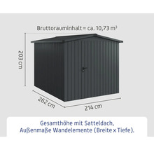 Gartenschuppen mit Satteldach und den Maßen 203 x 262 x 214 Zentimeter