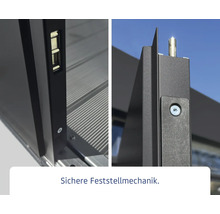Detailansicht eines sicheren Feststellmechanismus.