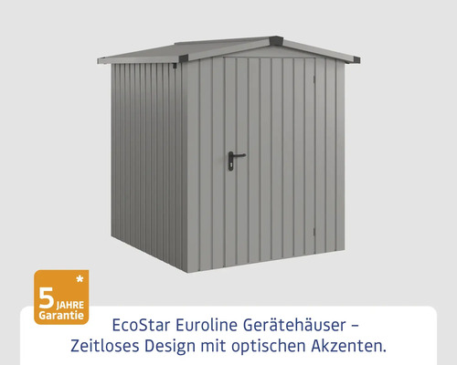 Gerätehaus aus Metall mit Tür und Dach