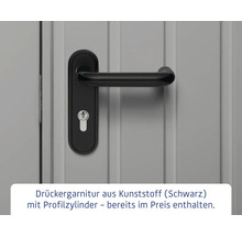 Schwarze Türdrückergarnitur aus Kunststoff mit Profilzylinder