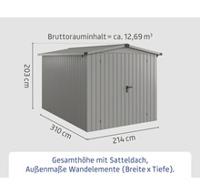 Gartengerätehaus mit Satteldach und Maßangaben