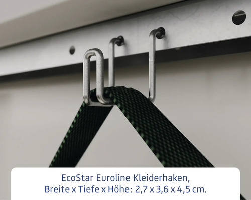 EcoStar Euroline Kleiderhaken an einer Schiene befestigt