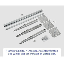 Erdanker Set mit Einschraubhilfe, Erdankern, Montageplatten und Winkeln