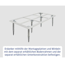 Erdanker mit Montageplatten und Winkeln zur Befestigung am Bodenrahmen und der Unterkonstruktion