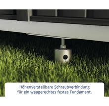 Höhenverstellbare Schraubverbindung zur Nivellierung eines Gartenhauses auf Rasen