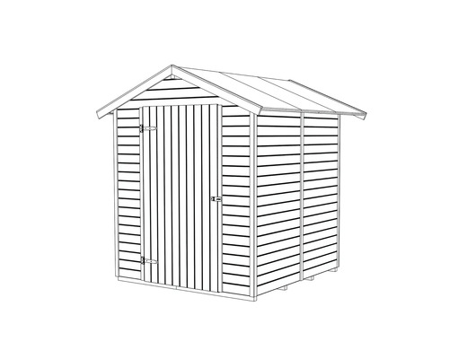 Illustration eines Gartenhauses mit Satteldach und einer Tür