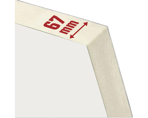 Detailansicht einer Dämmplatte mit der Angabe 67 Millimeter.