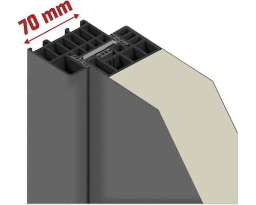 Querschnitt eines Fensterprofils mit einer Breite von 70 Millimetern