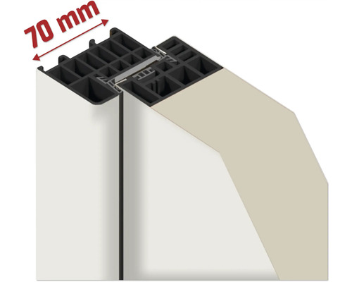 Schnittansicht eines Fensterprofils mit einer Breite von 70 Millimetern