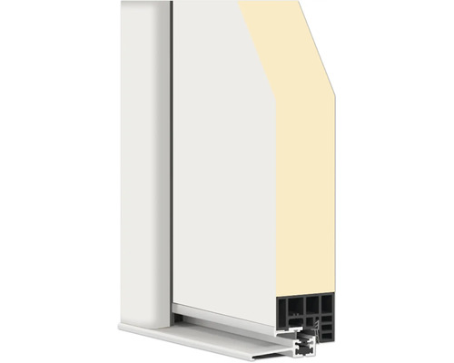 Querschnitt eines Fensters mit Rahmen und Mehrkammerprofil