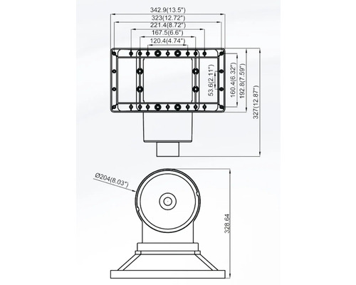 Technische Zeichnung mit Maßangaben