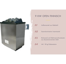 Finnischer 9 Kilowatt Saunaofen mit Diabassteinen