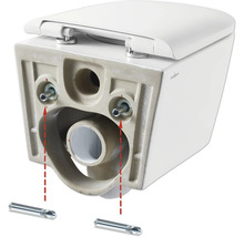 Detailaufnahme eines Wand-WCs mit Montageanleitung.