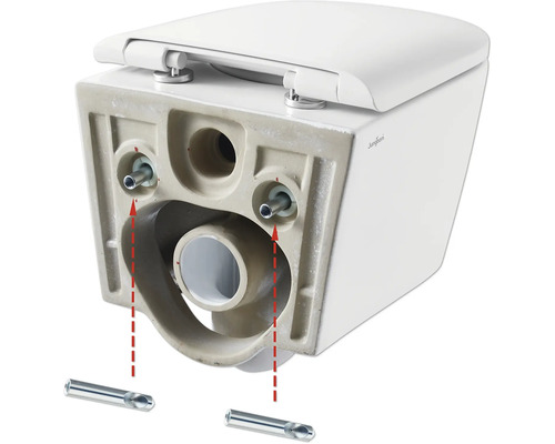 Detailaufnahme eines Wand-WCs mit Montageanleitung.