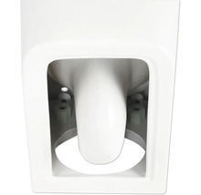 Detailansicht eines weißen WC-Beckens mit Befestigungselementen