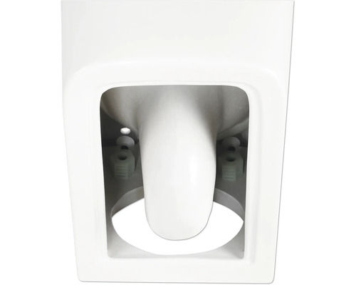 Detailansicht eines weißen WC-Beckens mit Befestigungselementen