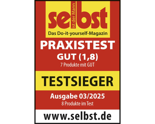 Logo Selbst ist der Mann, magazine de bricolage, test pratique bien (1,8), vainqueur du test édition 03/2025