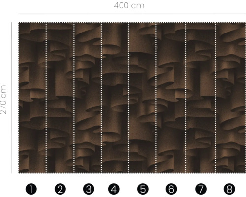 Papier peint intissé avec motif graphique et dimensions de 400 cm x 270 cm.