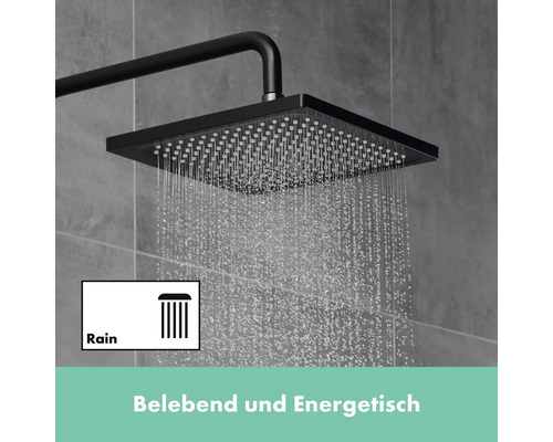 Quadratische Kopfbrause mit Regenfunktion