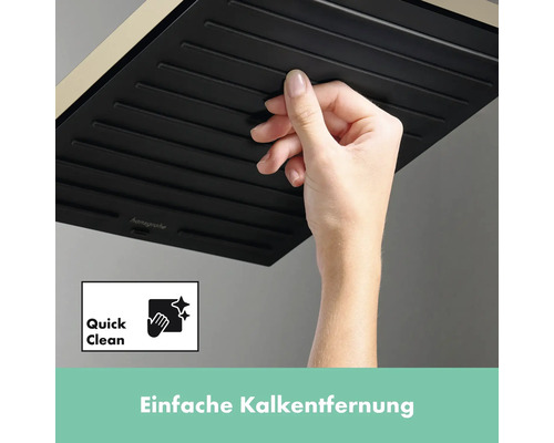 Hand reinigt Hansgrohe Duschkopf mit Quick Clean Funktion zur einfachen Kalkentfernung