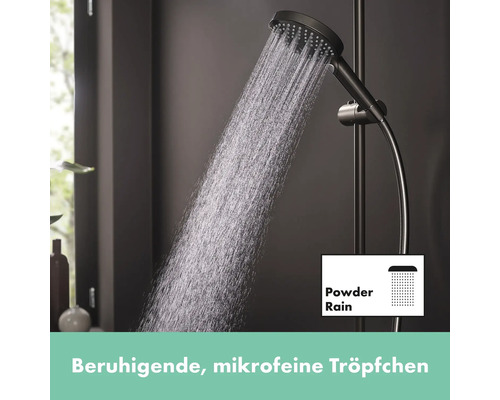 Handbrause mit Powder Rain Strahlart im Duschbereich.