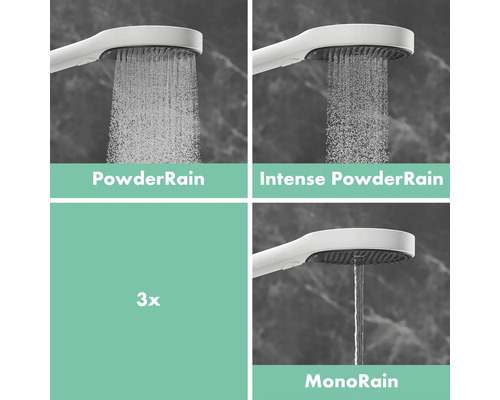 Handbrause mit drei Strahlarten: PowderRain, Intense PowderRain und MonoRain