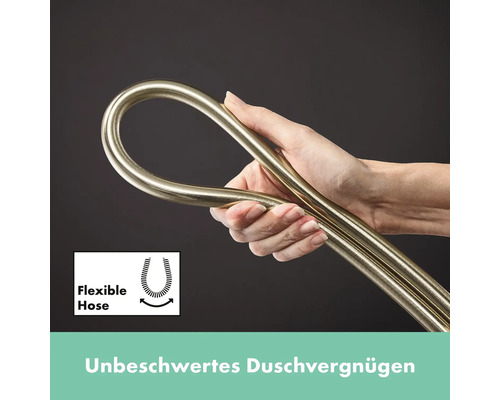 Flexible Duschschlauchdemonstration mit Symbol für Flexibilität.