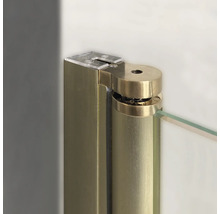 Détail d''une fixation de cabine de douche avec insert en verre