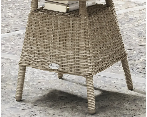 Table de jardin en rotin avec étagère et logo Destiny