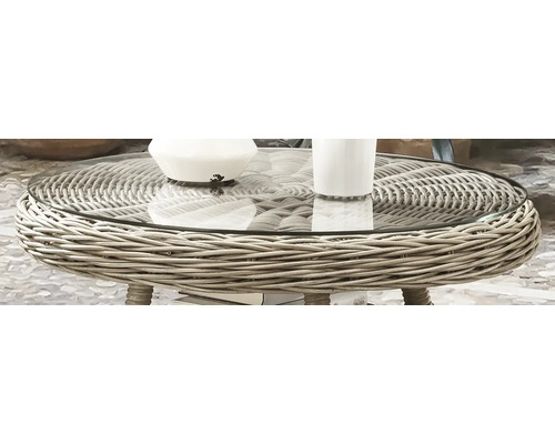 Table de jardin en rotin avec plateau en verre