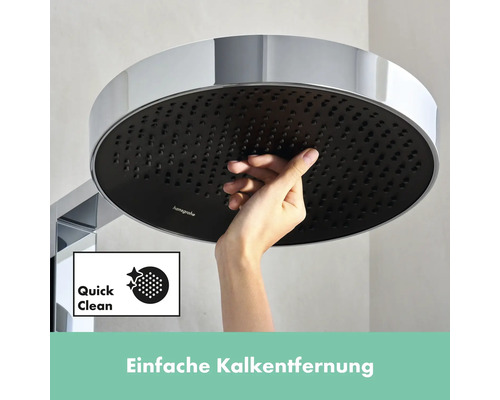 Hansgrohe Raindance Rainfall Kopfbrause mit Quick Clean Technologie für einfache Kalkentfernung.