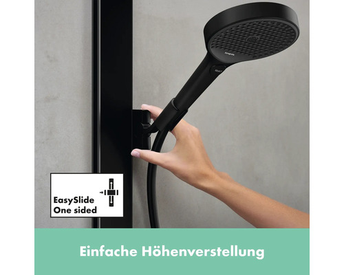 Handbrause an einer Duschstange mit einfacher Höhenverstellung