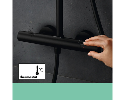 Aufputz-Brausethermostat mit Thermostat-Symbol, schwarze Optik